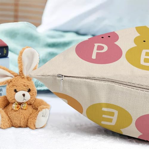 Easter Bunny Welcome Peeps Linen Throw Pillow Cover - 16x24 Inch