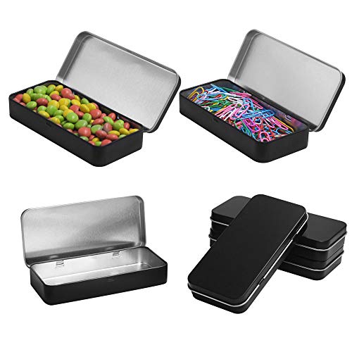 Gere 4-Pack Black Metal Rectangular Hinged Tin Boxes for Storage