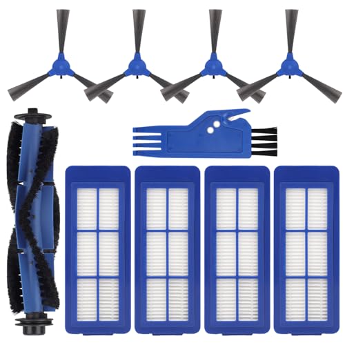 Sgizoku Replacement Parts for Eufy 11S Max, 15C Max, 30C Max, G30, G30 Edge & G30 Hybrid Robotic Vacuum Cleaner — 1 Roller Brush, 4 HEPA Filters, 4 Side Brushes