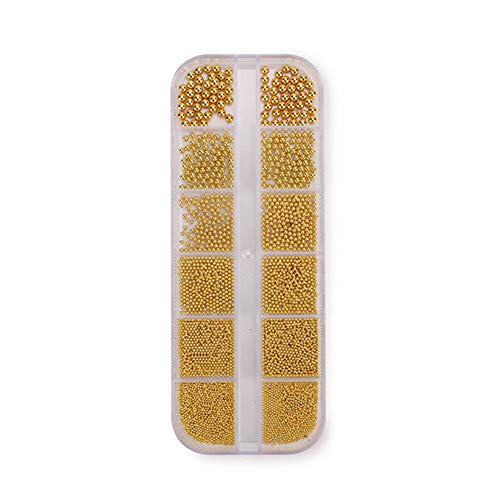 Bellecrey Gold Nail Beads Caviar Mini Steel Charms Assorted Sizes 12 Grids