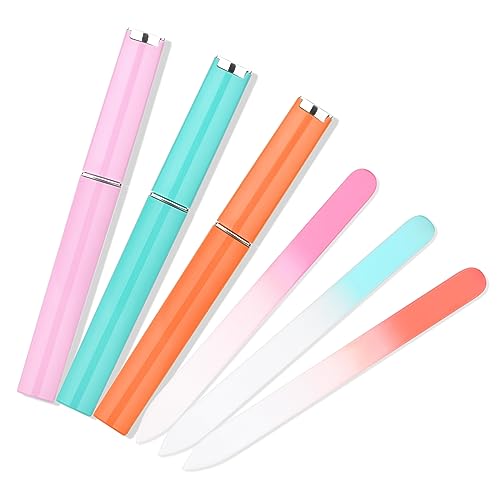 KADS Glass Nail File Set with Cases - 3 Pack Double-Sided Crystal Files