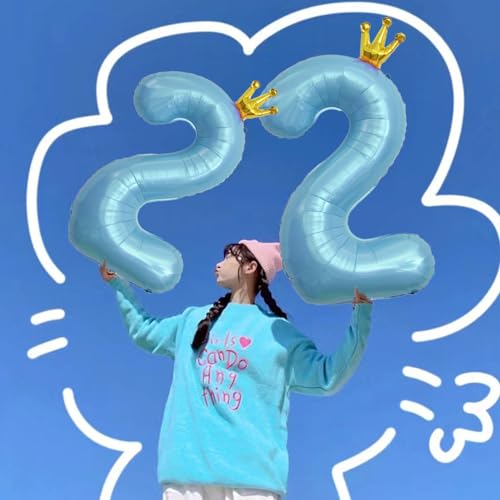 40 Inch Baby Blue Number 22 Crown Balloon Set for Parties