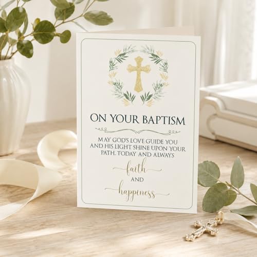Elegant 5x7 Baptism Card with Envelope | Christian Blessing