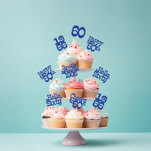 Ephlyn 30Pcs 60th Birthday Cupcake Toppers - Glitter Cake Decorations