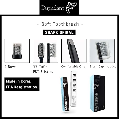 DUJINDENT Shark Spiral Ultra Soft Toothbrush for Sensitive Gums & Implants