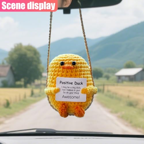 Handmade Crochet Duck Car Mirror Ornament - Cute Auto Interior Decor