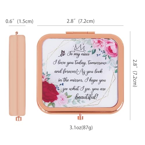 Pocket Mirror for Women, Rosegold Square 2.8”×2.8” Metal Frame