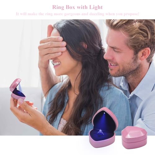 Pink Heart Shaped LED Lighted Engagement Ring Box for Proposals