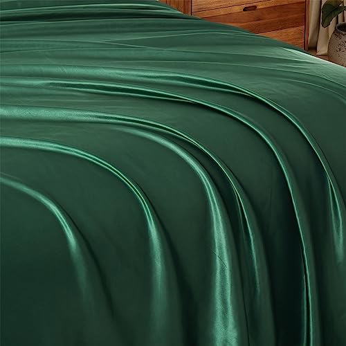 Ersmak Full Satin Flat Sheet - Luxury Ultra Soft Bedding, Emerald Green