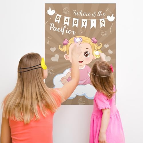 Baby Shower Pin the Pacifier Game Kit with Poster & Stickers