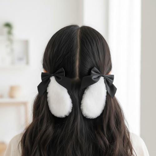 Tustao Plush Bunny Ear Hair Clips with Bow-Knot Lop Ears Cosplay Headwear