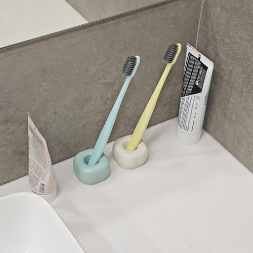 ABAZANA Green Matte Ceramic Mini Toothbrush Holder - Pack of 2, Compact & Quick Drying