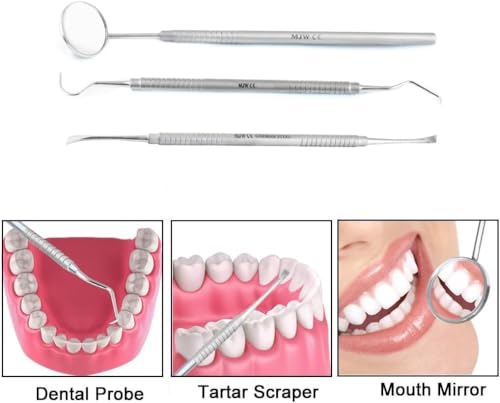 MJW 3-Piece Stainless Steel Dental Hygiene Kit & Plaque Remover