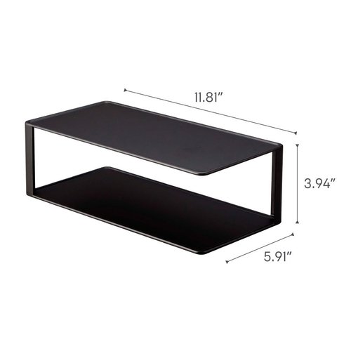 Yamazaki Home Tower Dish Storage Rack with Two Tiers, for Kitchen Cabinet Or Countertop Dinnerware Dinner Plate Cabinet Organizer, Long Metal Holder - Steel