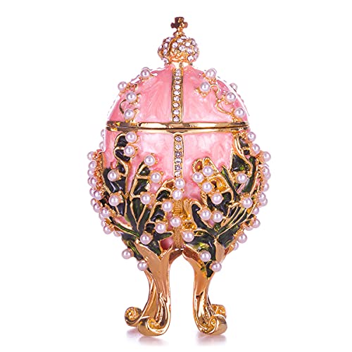 Faberge Style Lilies of the Valley Egg Trinket Box - Pink, 3.4 Inch
