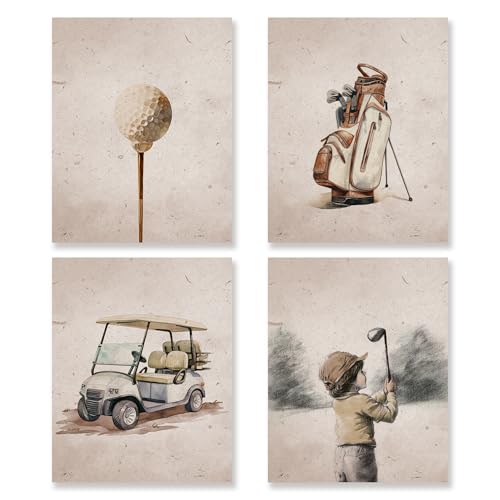 Vintage Golf Wall Art Set of 4 - 8x10 Unframed Prints