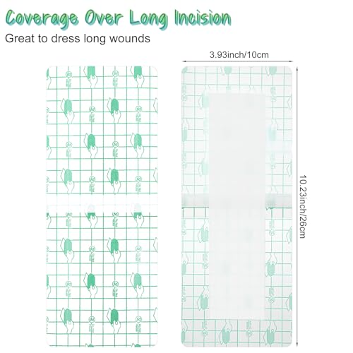 14 Pcs Long Waterproof Bandage, Incision Bandages for Large Wounds, Adheisve Shower Protector Island Dressing Pad Bordered for Hip Surgery Recovery (10.2 x 3.9 inches)