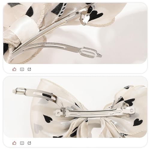 Papasgix Big Silk Hair Bow Clip with Long Ribbon - White Butterfly