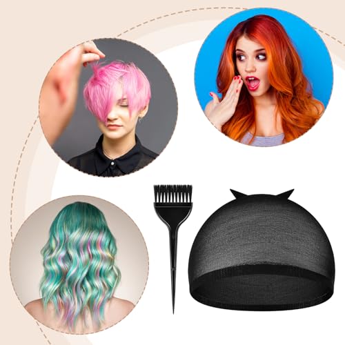 Hotop Stocking Wig Cap and Applicator Brush Set - Black Nylon Hair Nets