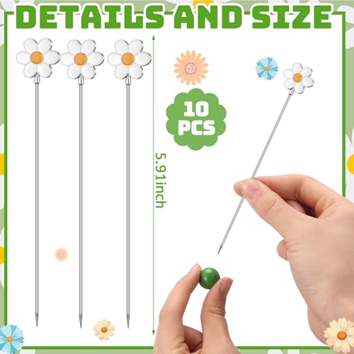Qinyoung 10 Pcs Daisy Cocktail Picks - 4.7 Inch Metal Toothpicks