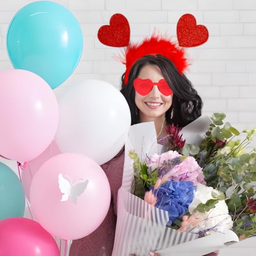 Red Heart Headband and Glasses Set for Wedding and Party Decor
