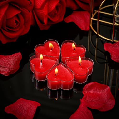Heart-Shaped Low Temperature Candles - 6 Pcs Red Tea Lights