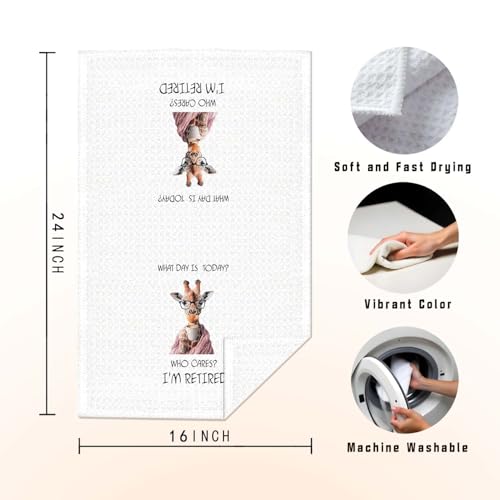 Funny Retirement Gift Kitchen Towels - Giraffe Design, White Retirement-4, 16x24 Inch