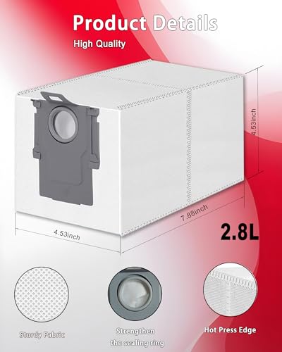 4 Pack Dust Bags for Roborock Saros/Qrevo Series - Compatible Replacement