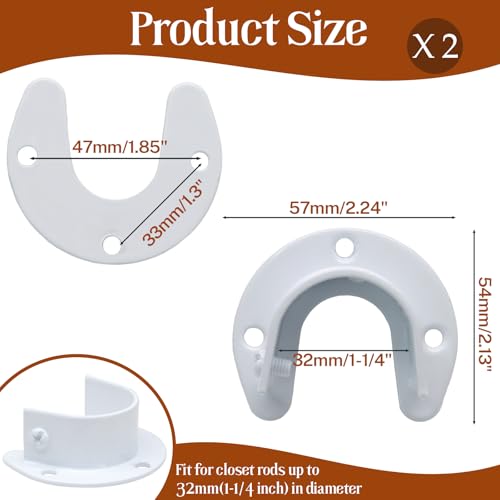 Biaungdo 1-1/4 Inch Heavy Duty Closet Rod End Supports - 2 Pack, White