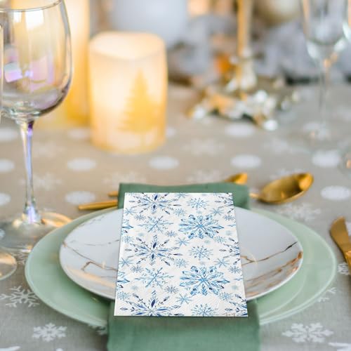 Christmas Snowflake Guest Napkins - Watercolor Blue Disposable Party Towels