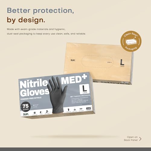 SUP MED+ Black Nitrile Exam Gloves - 5 Mil Disposable, Latex-Free