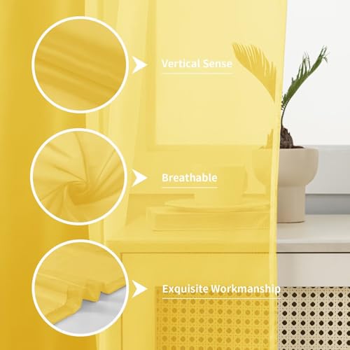 Karseteli Yellow Semi Voile Sheer Curtains 42" W x 84" L - 2 Panels
