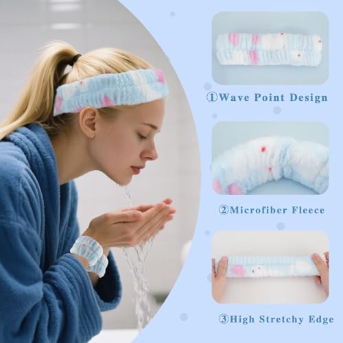 Spa Headband and Wristband Set for Skincare and Face Washing