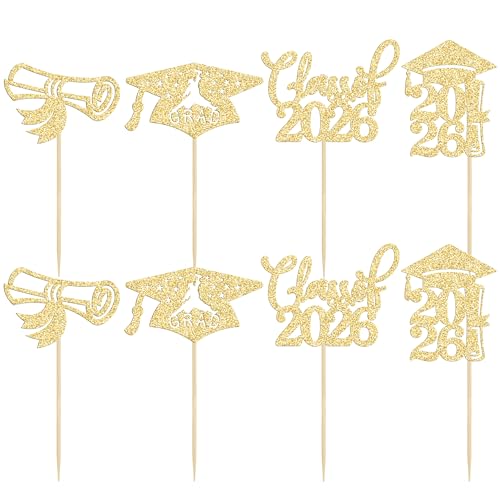 2026 Graduation Cupcake Toppers - 24Pcs Glitter Party Decorations
