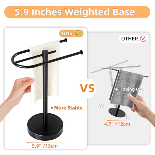 Stainless Steel Hand Towel Holder Stand - Free Standing C-Shape Rack, Matte Black