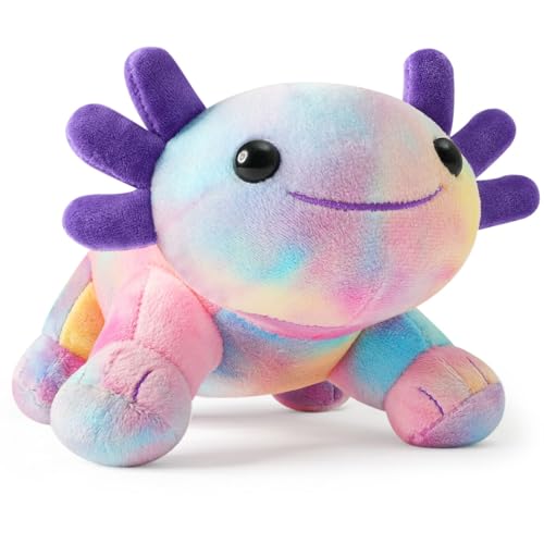 DYBFONO Multicolored Axolotl Plush Toy, 10.8” Soft Stuffed Animal Pillow