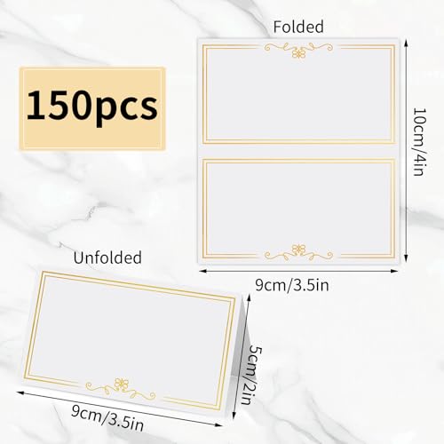 150 White Place Cards with Gold Foil Border for Table Setting