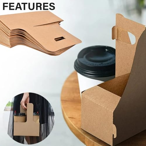 20 Pack Kraft Paper Drink Carrier - 2-Cup Disposable To-Go Holder