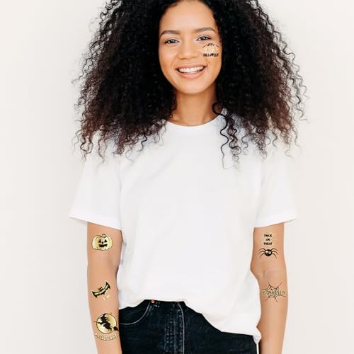 KSTBJN Halloween Temporary Tattoos Gold Fake Tattoo Set for Face and Body