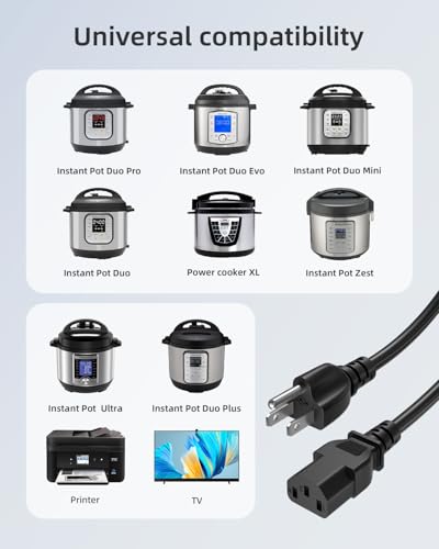 3 Prong AC Power Cord for Instant Pot - 6 Ft Replacement Cable