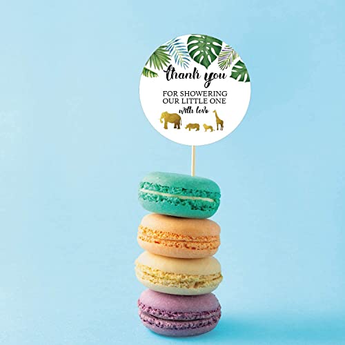 Gold Jungle Safari Baby Shower Thank You Stickers - 50 Pack