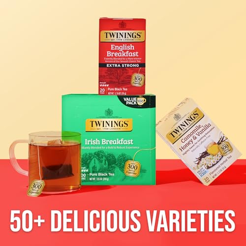 Twinings English Breakfast Extra Strong Black Tea - 20 Individually Wrapped Bags, Robust & Caffeinated