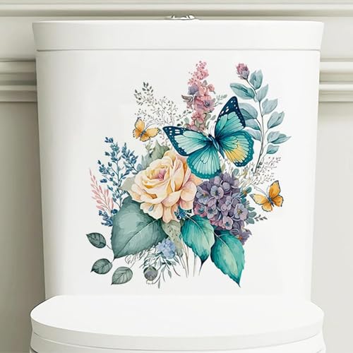 Peony Butterflies Toilet Stickers - Waterproof Self-Adhesive Decals