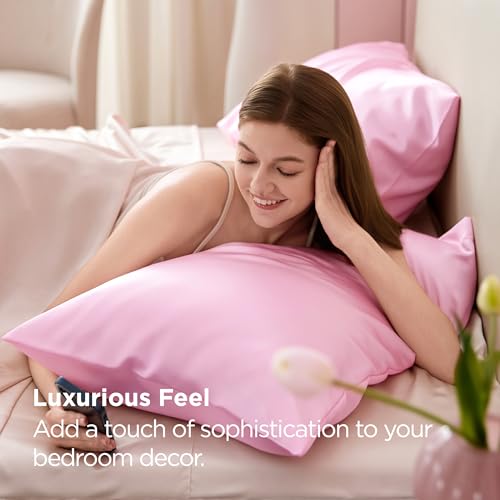 Bedsure Satin Pillowcase 6 Pack - Pink Standard Size 20x26 Inches, Envelop Closure, Silk-Like Bedding for Hair & Skin