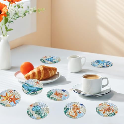 DIY Diamond Painting Coaster Kits with Rhinestones & Holders - Unique Home Decor Crafts for Adults
