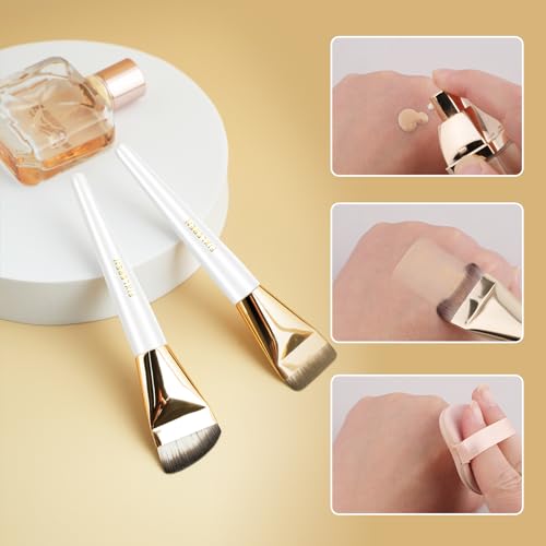 Fixleren Flat Foundation Brush 2 Pcs - Premium Synthetic Makeup Face Brush for Liquid Foundation and Concealer Blending (White)