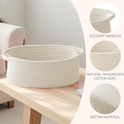 Small Woven Cotton Rope Basket - 12x8x5 inch White Empty Gift Basket