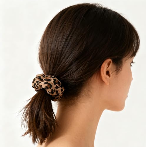 Vikodah 2-Piece Leopard Print Hair Scrunchies - Soft Elastic Ponytail Holder