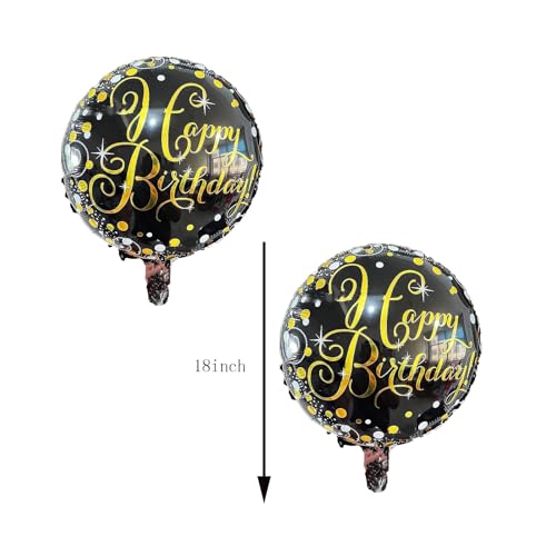 8PCS Black Gold Birthday Foil Balloons 18 Inch Mylar Round Party Decorations
