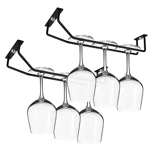10.8 Inch Black Wine Glass Rack - Under Cabinet Stemware Holder (2 Pack)